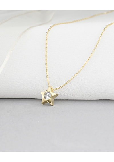 Brezza Lusso Jewelry 18k Serie Oro Tektaş Yıldız Minimal Classical Kadın Gümüş Kolye 45 CM 45 CM