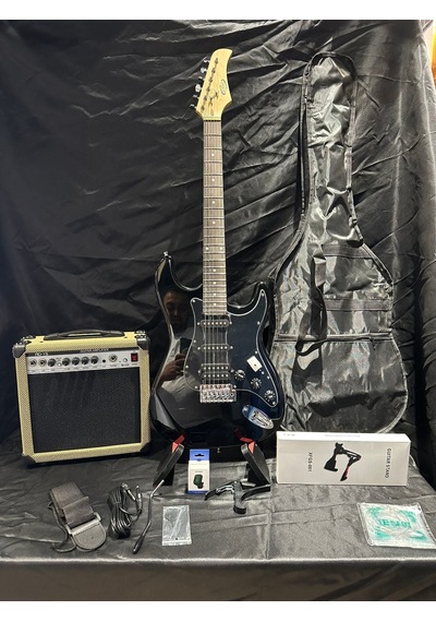 Siyah Elektro Gitar Full Set 15w Bluetooth Amfi