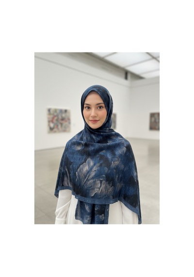 Müslüm, Floral Yaprak Desenli Bürümcük Şal Zarif, Kaymaz, Terletmez Ve Rahat Kullanım 75 X 200 Cm Krem-Lacivert