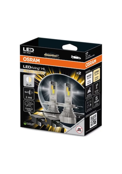 Osram Ledriving Hl H4 Allseason Sarı+beyaz 2in1 6000k Güçlü Işık Uzun Ömür Güvenli Sürüş Seti