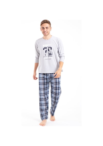 Tampap 2170 Baskılı Uzun Kol Erkek Pijama Takımı - Gri