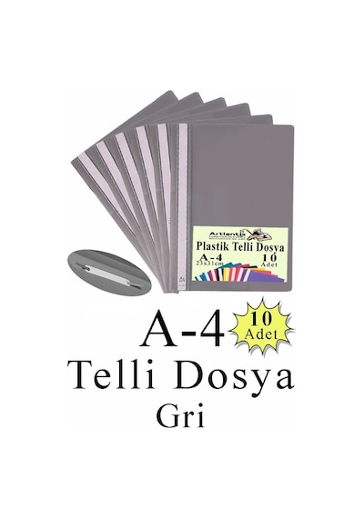 Telli Dosya Plastik A4 10 Lu 1 Paket Poşet Dosyalara Uyumlu Ekonomik Kaliteli Şeffaf Kapak Telli Dosya Okul Büro Ofis Gri