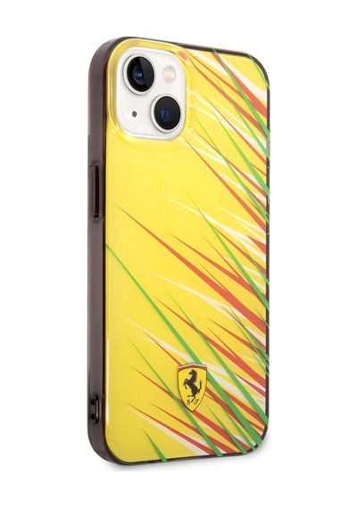 Apple Uyumlu iPhone 14 Kılıf Ferrari Lisanslı Baskı Logolu Çimen Desenli Kapak Sarı