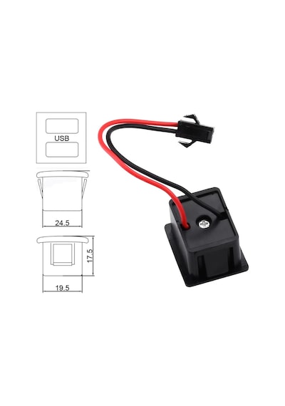 Type-c / Usb A Dişi Soket Kavisli 2 Pin 10cm Kablo Jst Çift Usb 5v 2a Panel Montaj Cep Tel Tablet