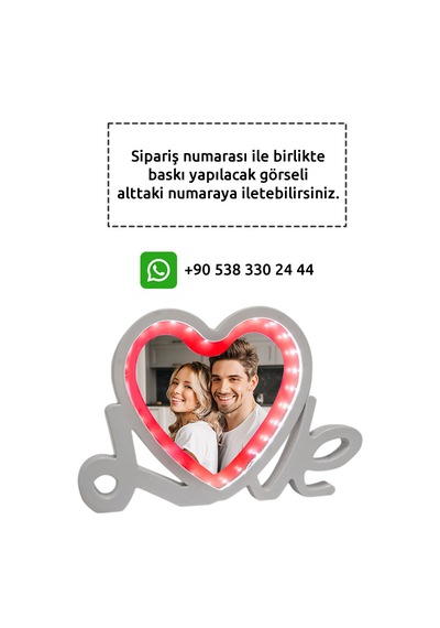 Love Yazılı Led Işıklı Kişiye Özel Fotoğraflı Sihirli Ayna Kırmızı-beyaz Sevgiliye Hediye Beyaz