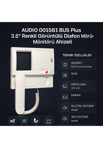 Audıo 001561 Bus Plus 3.5 Renkli Görüntülü Diafon Monitörü Ahizeli