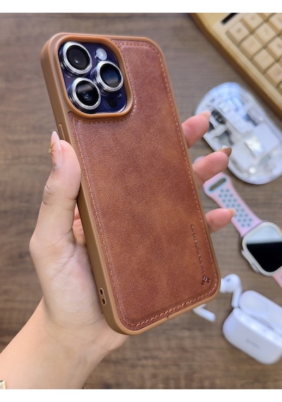 Apple iPhone 16 Pro Max Uyumlu Premium Deri Dokulu Darbelere Karşı Dayanıklı Nazal Silikon Kılıf Kahverengi Apple iPhone 16 Pro Max Uyumlu Premium Deri Dokulu Darbelere Karşı Dayanıklı Nazal Silikon Kılıf Kahverengi