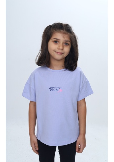 Toontoy Kids Toontoy Kız Çocuk Baskılı Bisiklet Yaka Kısa Kollu Tişört 24977 Mavi