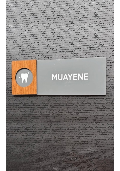 Muayene Doktor Hastahane Kapı İsimlik Levhası Antrasit Pleksi Ceviz Detaylı Kendinden Yapışkanlı