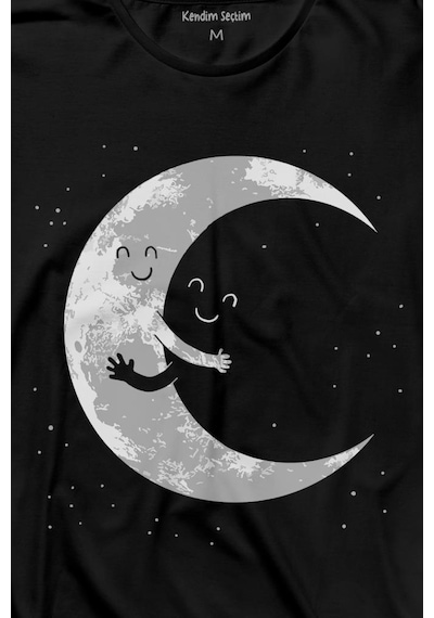 Uzayda Sarılan Ay Aşık Smile Cosmos Gülümsemesi Uzun Kollu Tişört Baskılı T-shirt 001