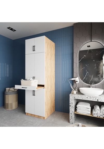 Piramit Çamaşır Ve Kurutma Makinesi Dolabı Banyo Dolabı Çam Beyaz Çam - Beyaz Piramit Çamaşır Ve Kurutma Makinesi Dolabı Banyo Dolabı Çam Beyaz Çam - Beyaz