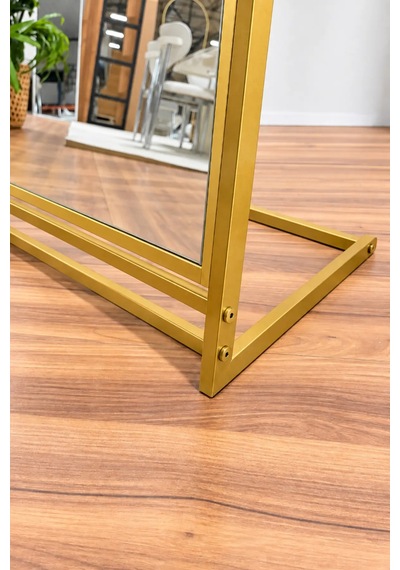 Boy Aynası Gold Metal Çerçeveli Ayarlanabilir Ayaklıdekoratif Ayna 60x190 Cm Altın