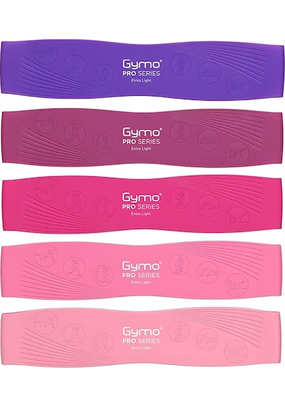 Gymo Pro Series Çantalı Direnç Bandı Fitness Pilates Esnetme Lastiği 5'li Set Silikon Mor Çok Renkli