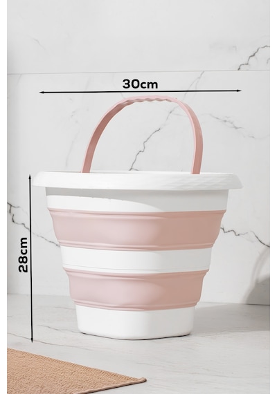 Porsima 1175-1 Damla Katlanabilir Silikon Su Kovası Pudra Beyaz Beyaz - Pembe