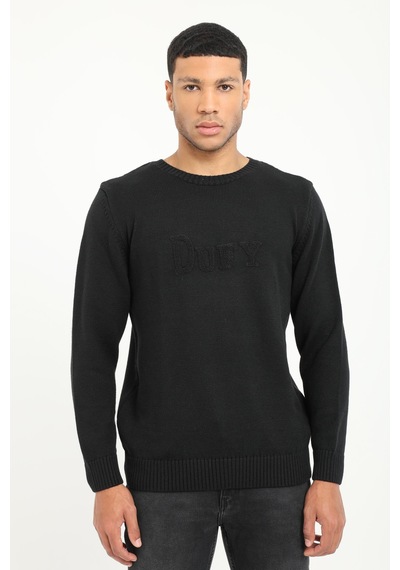 Dufy Erkek Slim Fit Bisiklet Yaka Siyah Triko-18545