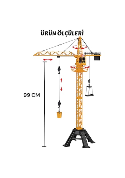 Kumandalı Usb Şarjlı 4 Kanal Kızılötesi Sarılır Makara Fonk İnşaat Çocuk Mühendisliği Kule Vinç Karışık