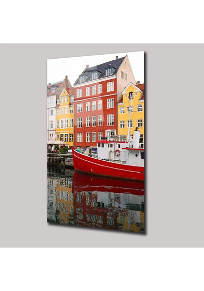 Kopenhag Evleri Cam Tablo Renkli Nyhavn Evleri Duvar Dekoru 70x