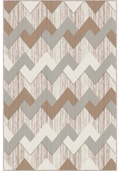 Bej Zigzag Kaymaz Tabanlı Makinede Yıkanabilir Halı Kn007n11