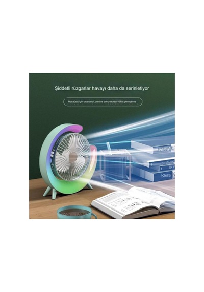 Masaüstü Vantilatör Usb Şarjlı Rgb Led Işıklı 3 Kademeli 180 Ayarlanabilir Soğutucu Fan Yeşil Diğer