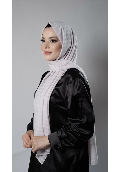 Hürrem Bone Vizon Desenli Şal Şifon Kumaş Kareli Çizgili 202107 10 Vizon