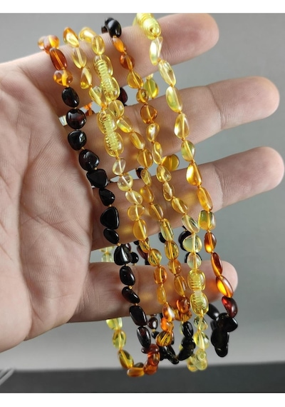 Doğal Damla Kehribar Bebek Kolye Çift Renk Unisex Sertifikalı Ks2278