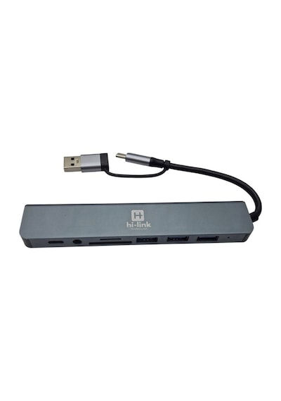 8-in-2 Hub Usb 3.0 &amp Type-c Hibrit Girişli Sd Kart Okuyucu Ses Çıkışlı Adaptör Tüm Cihazlarla Uyumlu