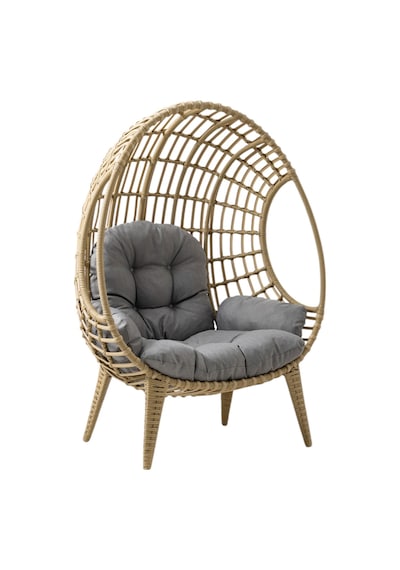 Egg Chair Tekli Rattan Bahçe Koluğu Rehome Minderli Oval Lounge Acı Kahverengi