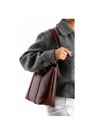 Markasız Ucuz Soylu Çanta Ayıcıklı Bordo Kadın Omuz Ve Kol Çantası 25x34 Cm Bordo