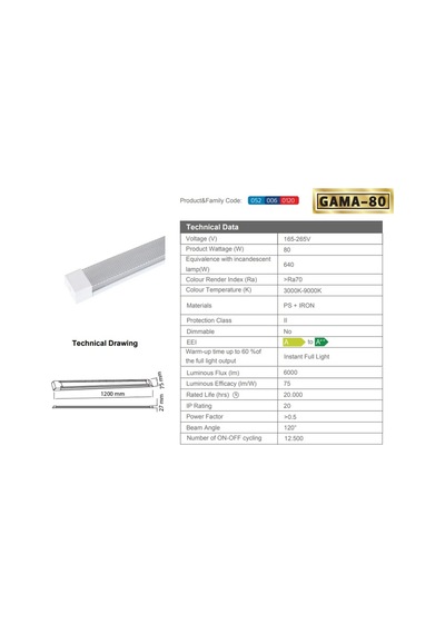 Horoz Gama-80 80w Led Bant Armatür 7000k 6000lm Beyaz