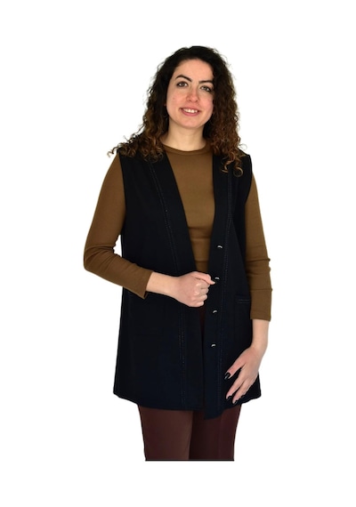 Kadın Anne Mevsimlik Düğmeli Cepli Yelek Bgl-st04314 Siyah