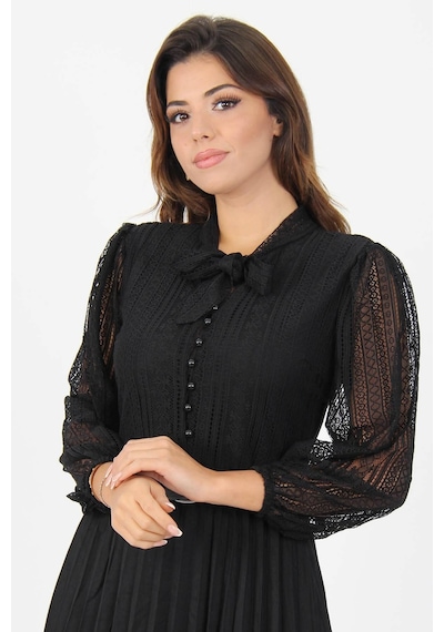 Dip Moda Kadın Siyah Kemerli Dantel Detaylı Çan Elbise Dpapcx09 Siyah