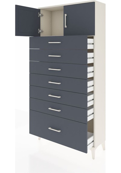 Arges Dolap Tek Raflı 7 Çekmeceli 2 Kapaklı 88x30x182 Aytaşı-antrasit Aytası