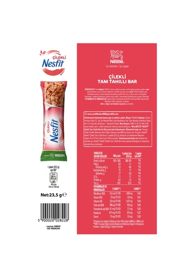 Nestlé Nesfit Çilekli Tam Tahıllı Bar 16 x 23.5 G