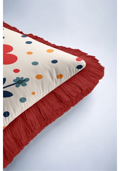Retro Çiçek Renkli Benekli Saçaklı Yastık Kılıfı - Floral Krem Kırmızı Bordo Püsküllü Kırlent Kılıfı Serin Düş Mira Retro Çiçek Renkli Benekli Saçaklı Yastık Kılıfı - Floral Krem Kırmızı Bordo Püsküllü Kırlent Kılıfı Serin Düş Mira