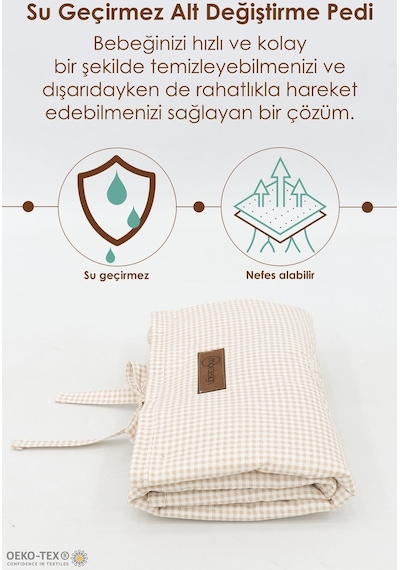 3'lü Bebek Bakım Seti Keçe Anne Bebek Organizeri, Su Geçirmez Alt Değiştirme Pedi, Alt Açma Çantası Bej