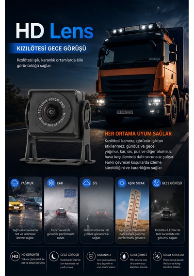 5 Kameralı 4k Dokunmatik Ekranlı Mp5 Kamyon Tır Otobüs İçin Uygun Araç Monitör Seti