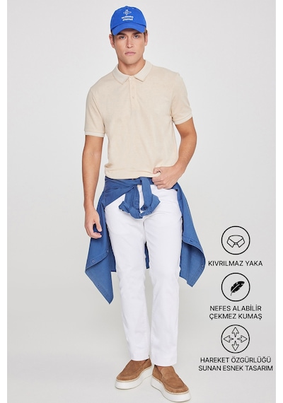 Ac&Co / Altınyıldız Classics 488670661 Düğmeli Polo Yaka Cepsiz Slim Fit Erkek Tişört Bej