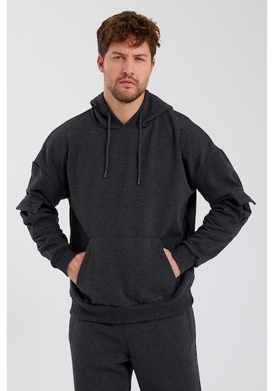 Erkek Kapüşonlu Kanguru Cepli Sweatshirt Antrasit
