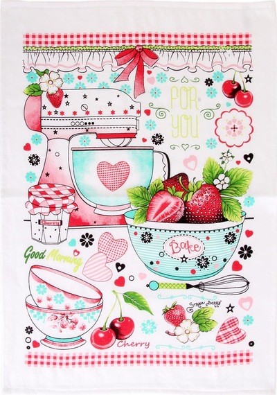 Baveno Pamuk Baskılı Mutfak Kurulama Havlu - Peçete 50 x 70 Pembe 2'li
