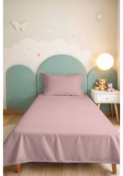 Pudra Minimal Genç Kız Odası Tek Kişilik Pike Takımı - Kapitone Pembe 160x220 Cm Yatak Örtüsü Gri