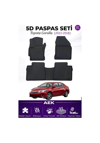 Toyota Corolla 2013-2018 Araca Özel Havuzlu "karbon" Paspas Takım
