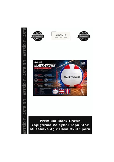 Premium Black-crown Yapıştırma Voleybol Topu Stok Müsabaka Açık Hava Okul Sporu Siyah