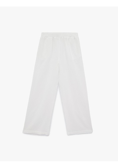 Koton Beli Lastikli Pamuklu Geniş Paça Müslin Pantolon Ekru 6sak40147uw