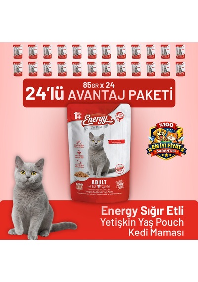 Sığır Etli Yetişkin Yaş Kedi Maması 85 G - 24 Adet