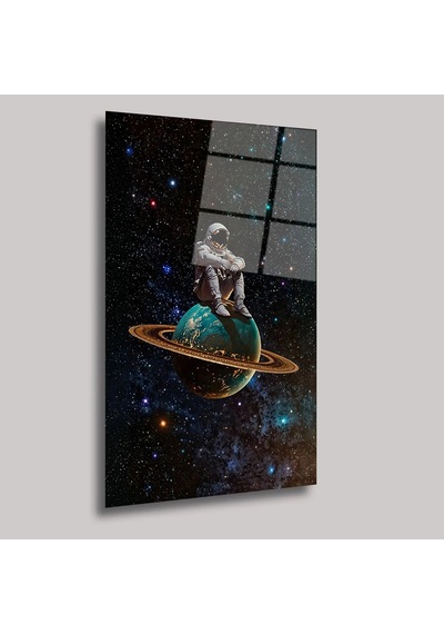 Kozmos Ve Astronot Cam Tablo Uzay Temalı Duvar Dekoru 60x90 Cm
