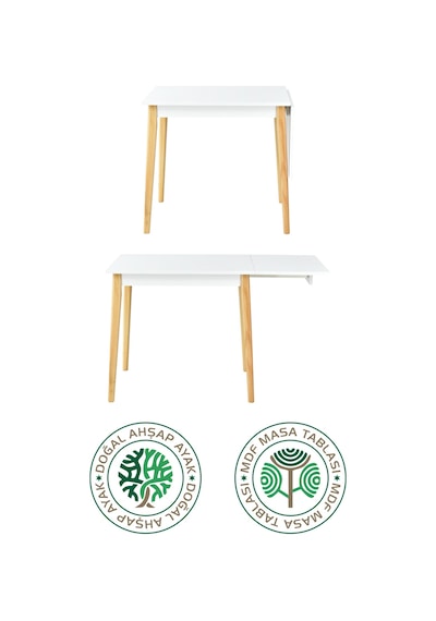 Vilinze Avanos Katlanır Mdf Ahşap Mutfak Masası - 70x80 Cm Beyaz Naturel
