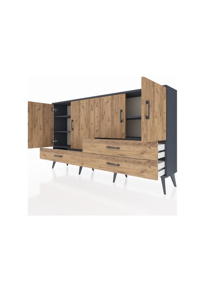 Arges Konsol 5 Raflı 3 Çekmeceli 4 Kapaklı 176x30x99 Antrasit-çam Antrasit-çam
