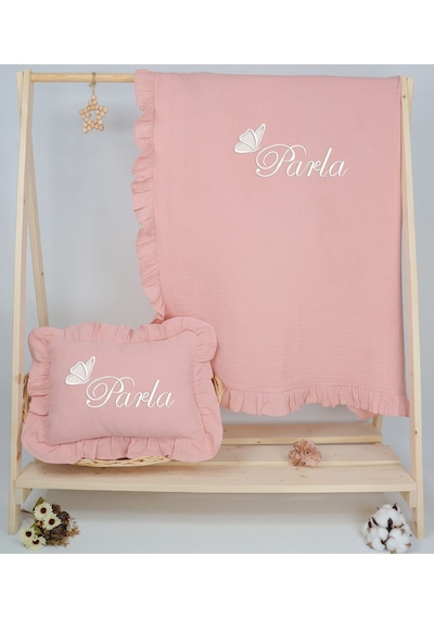 Gros Shop 4 Katlı Müslin 5'li Kimono Bağcıklı Tulum %100pamuk Hastane Çıkışı Kişiye Özgü İsimli Nakış Desenli Pembe-2