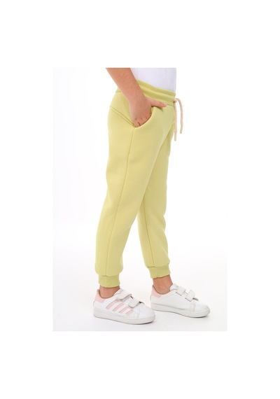 Kız Çocuk Nakış Baskılı Beli Paçası Lastikli Cepli Basic Jogger Eşofman Altı 3 İplik Şardonlu Açık Yeşil
