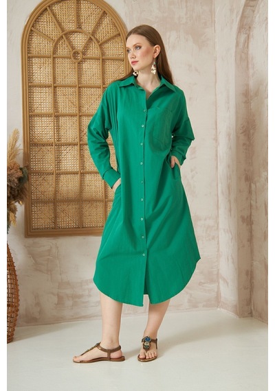 Yıldızistan Kadın Uzun Kollu Poplin Cepli Oversize Uzun Günlük Spor Tunik Gömlek Elbise Zümrüt Yeşil 3555270 Benetton